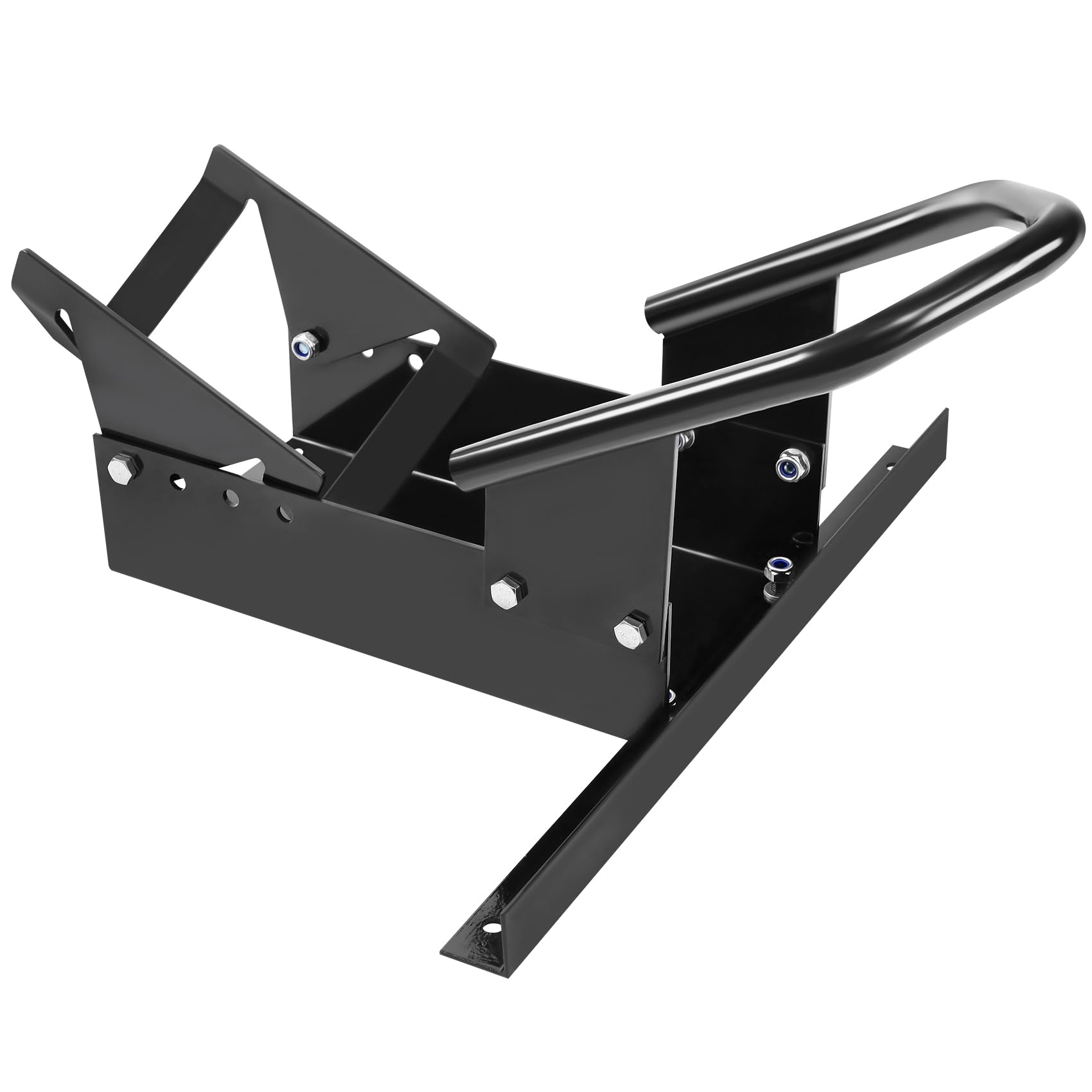 JY PERFORMANCE wheel chock front view showing rugged 8-gauge steel construction for heavy motorcycles.