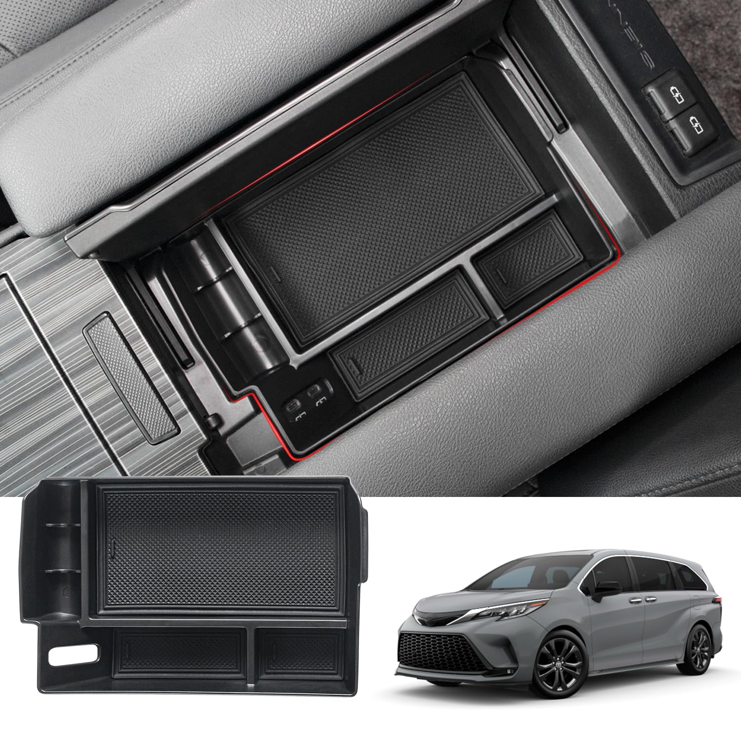 JYCDC center console tray with matte finish fits Toyota Sienna for organized storage.