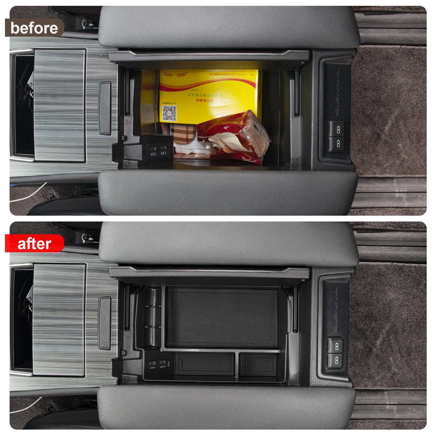 JYCDC Sienna console organizer showing anti-slip bottom keeps items in place.