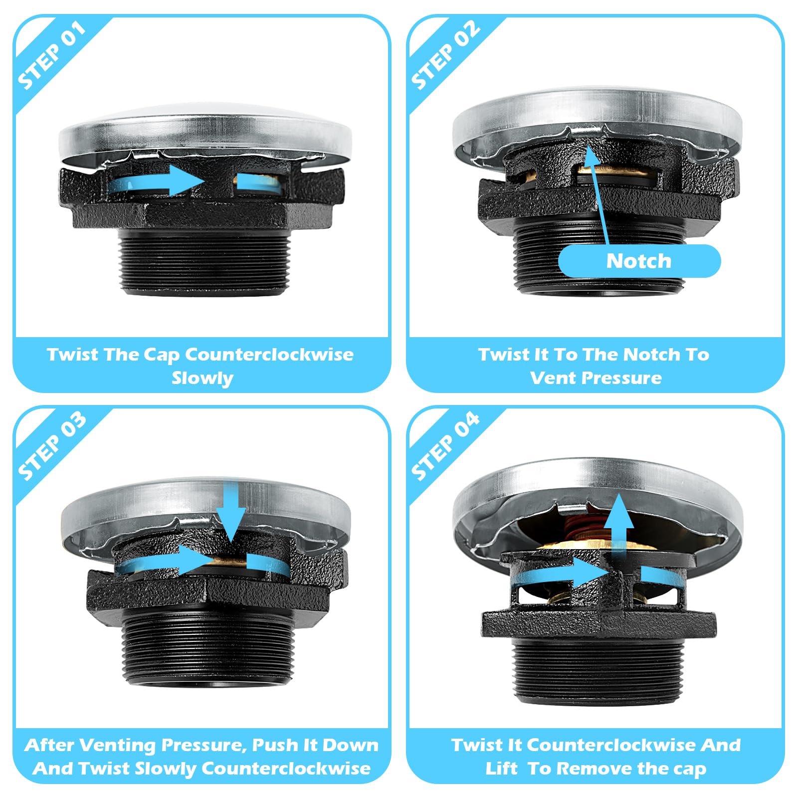 JYINCPED vented cap showing internal vent with gasket for vapor control