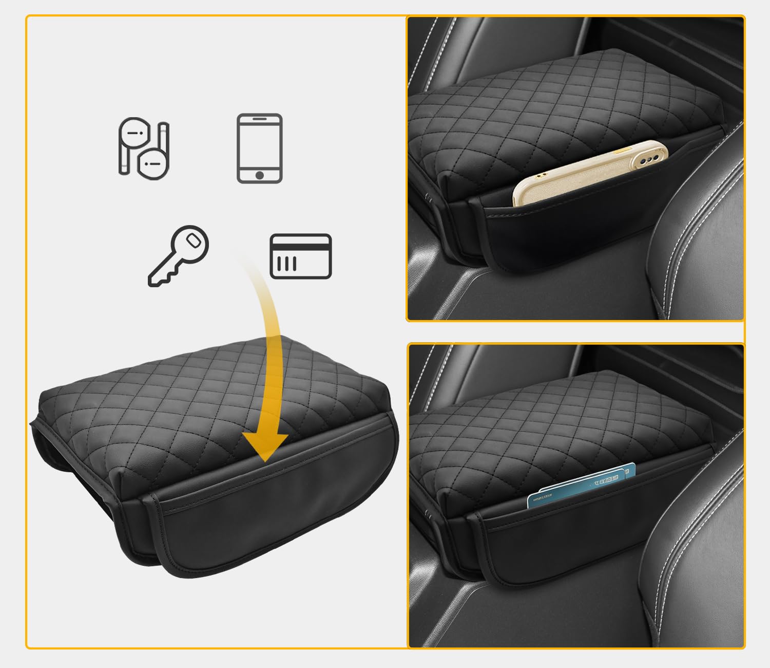 JYMAOYI center console cover with hidden pocket and Velcro lid for essentials.