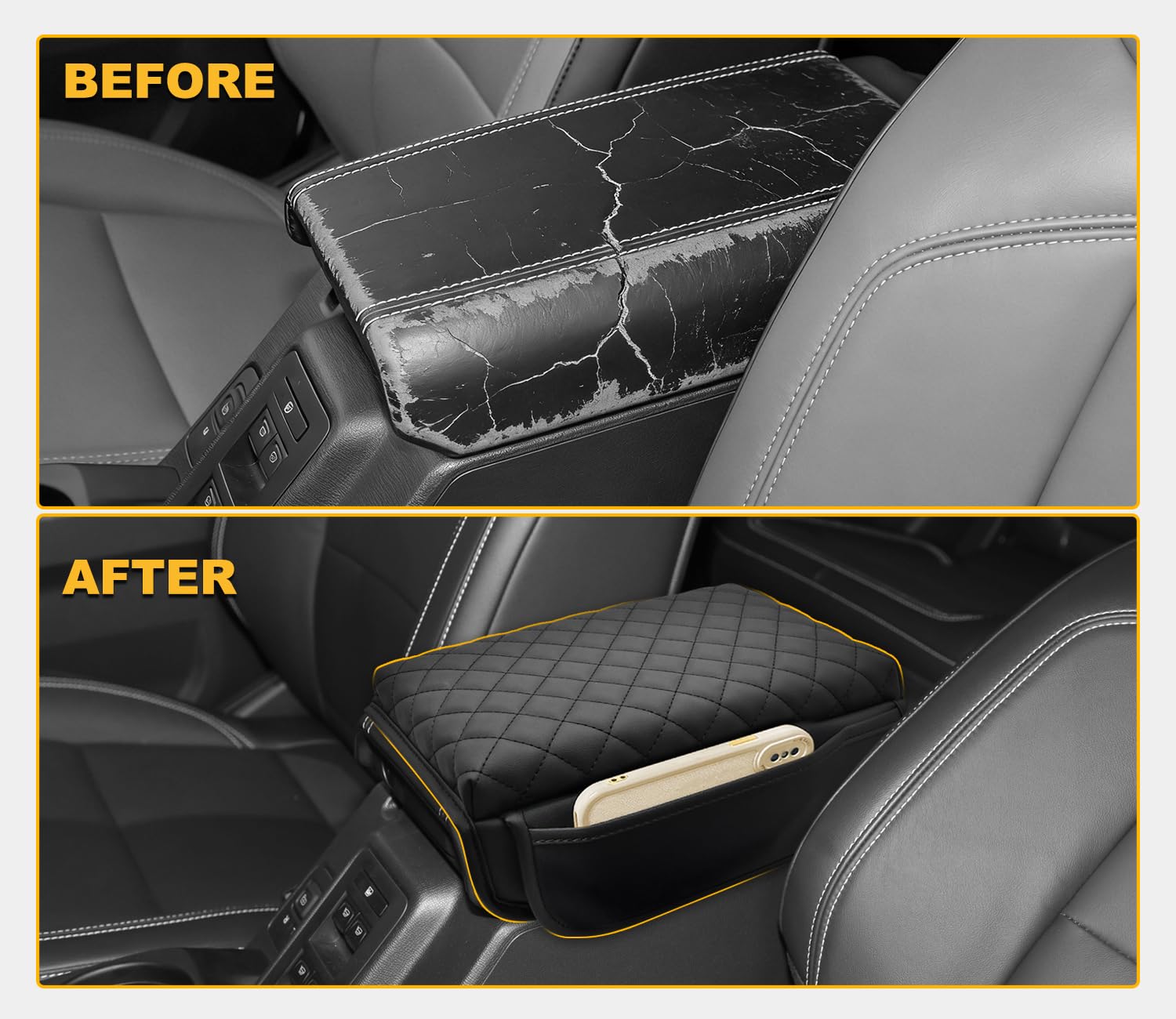 JYMAOYI center console cover installation straps demonstrated for quick, tool-free fit.