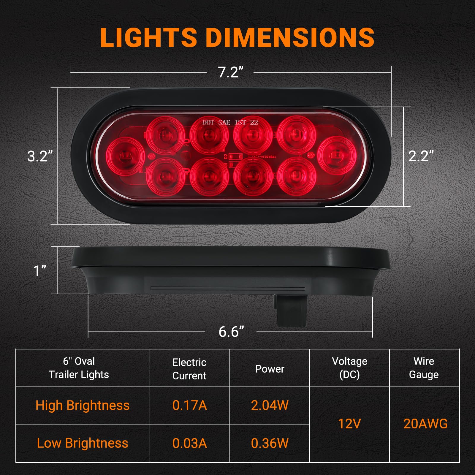 JZYZQBX 6in oval LED trailer light durable housing withstands weather.