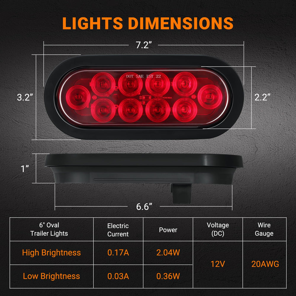 JZYZQBX 6in oval LED trailer light durable housing withstands weather.