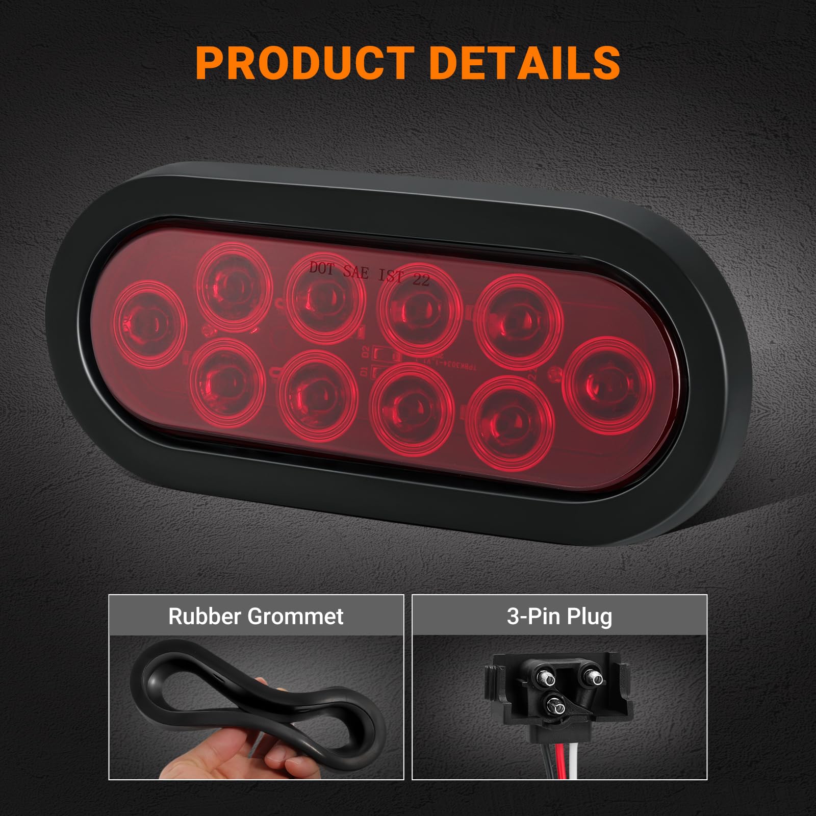 JZYZQBX 6in oval LED trailer light wiring with 3-prong plug compatibility.