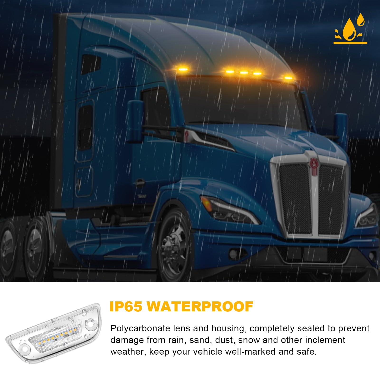 JZYZQBX IP65 waterproof cab marker lens withstands dust and rain.