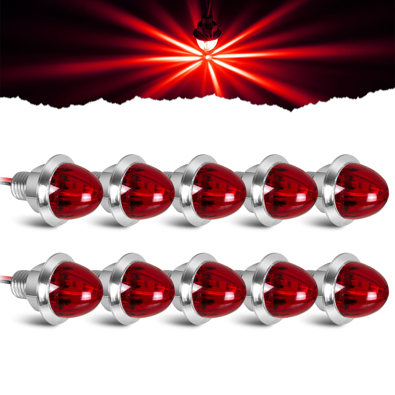 JZYZQBX mini watermelon lights side view with bright red glow for trailers