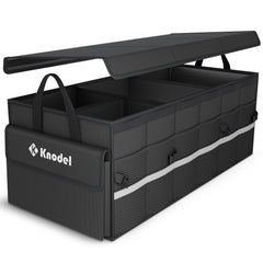 K KNODEL trunk organizer lid keeps contents secure for night access.
