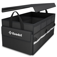 K KNODEL trunk organizer with lid in car trunk keeps items organized on the go