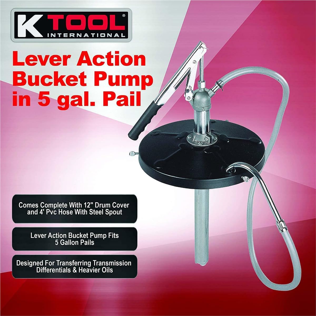 K Tool International 73993 4ft PVC hose with steel spout guides fluids smoothly
