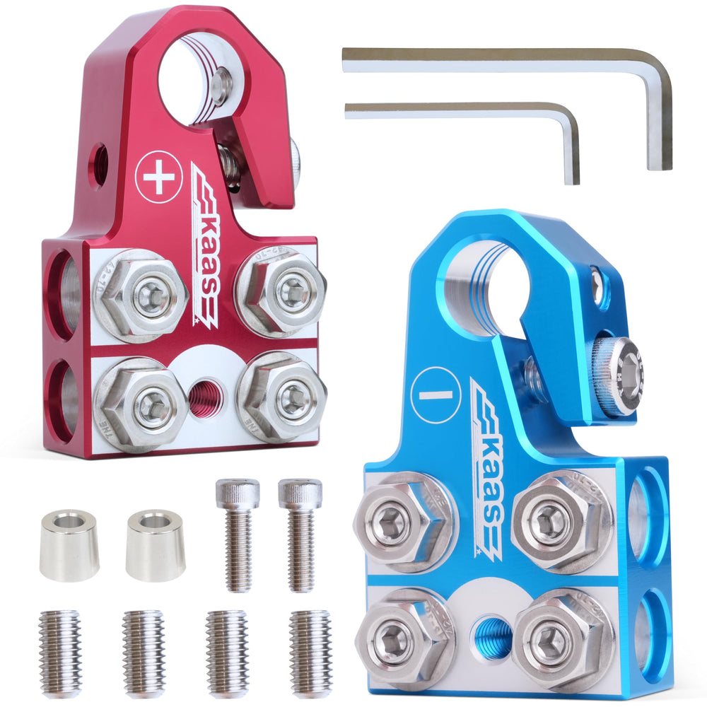 Kaas battery terminal block with four hole-holders for versatile connections.