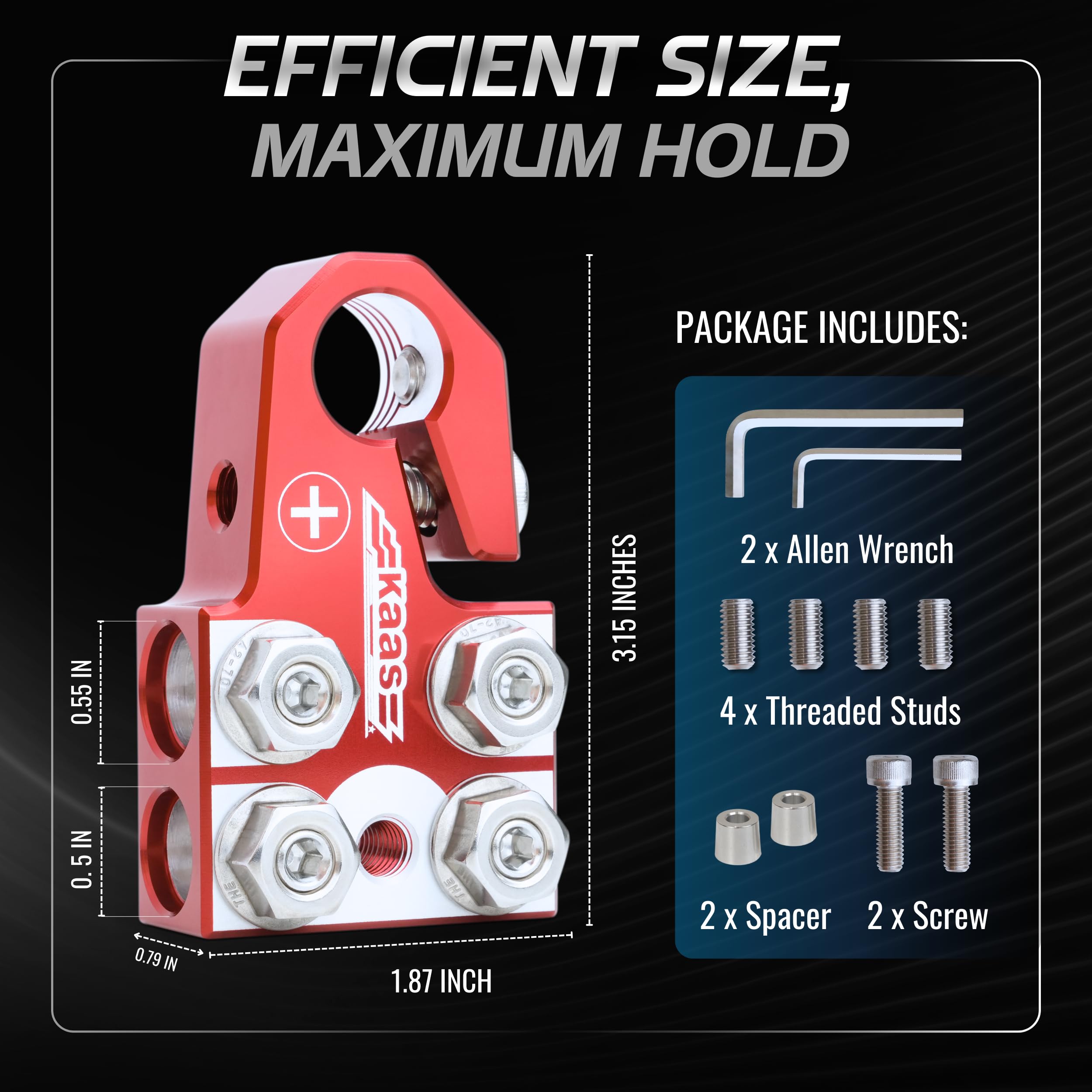 Kaas lead-acid-compatible terminal supports SAE, DIN, and EN top posts.