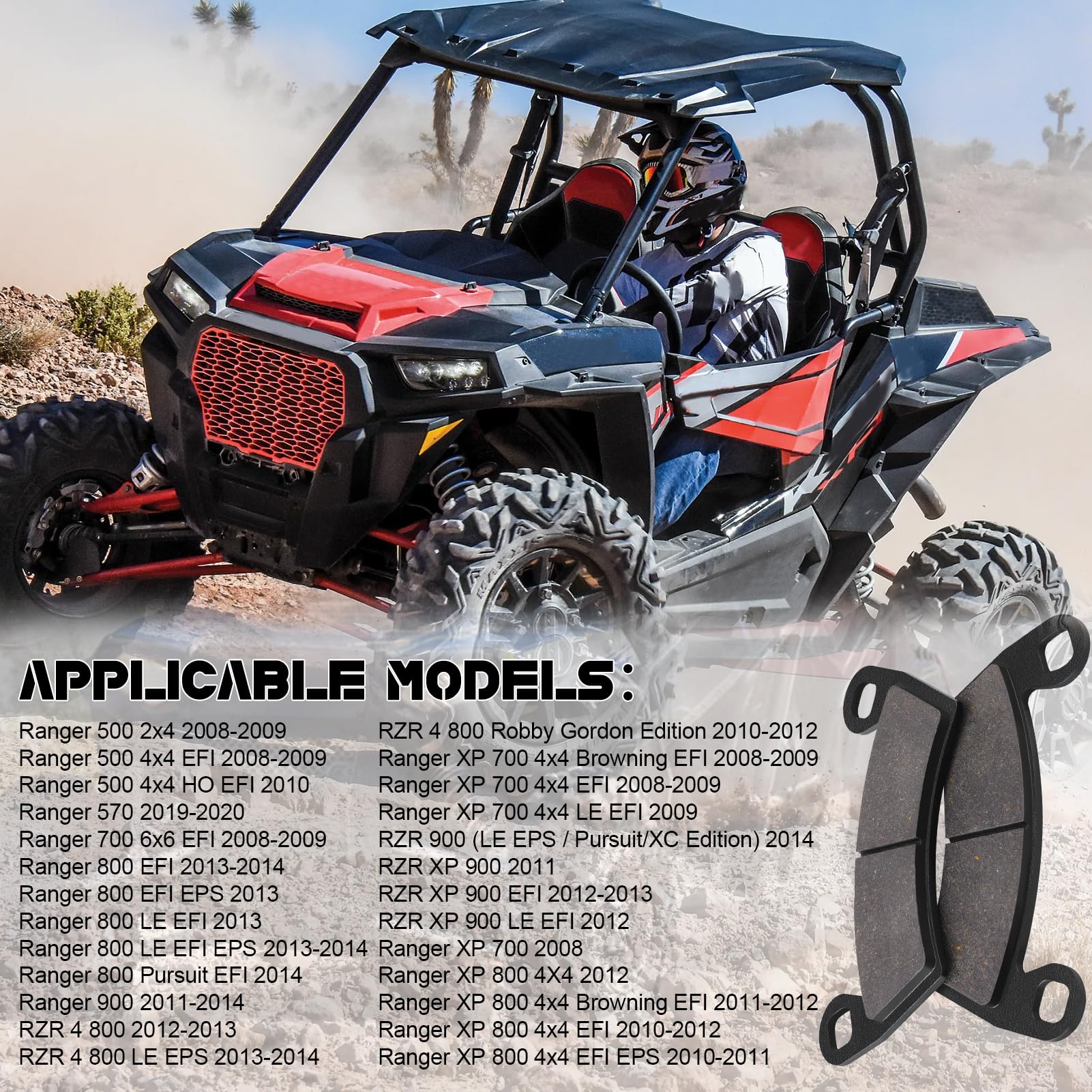 Kabing rear brake pads for Polaris RZR 900 deliver smooth modulation for confident stops.