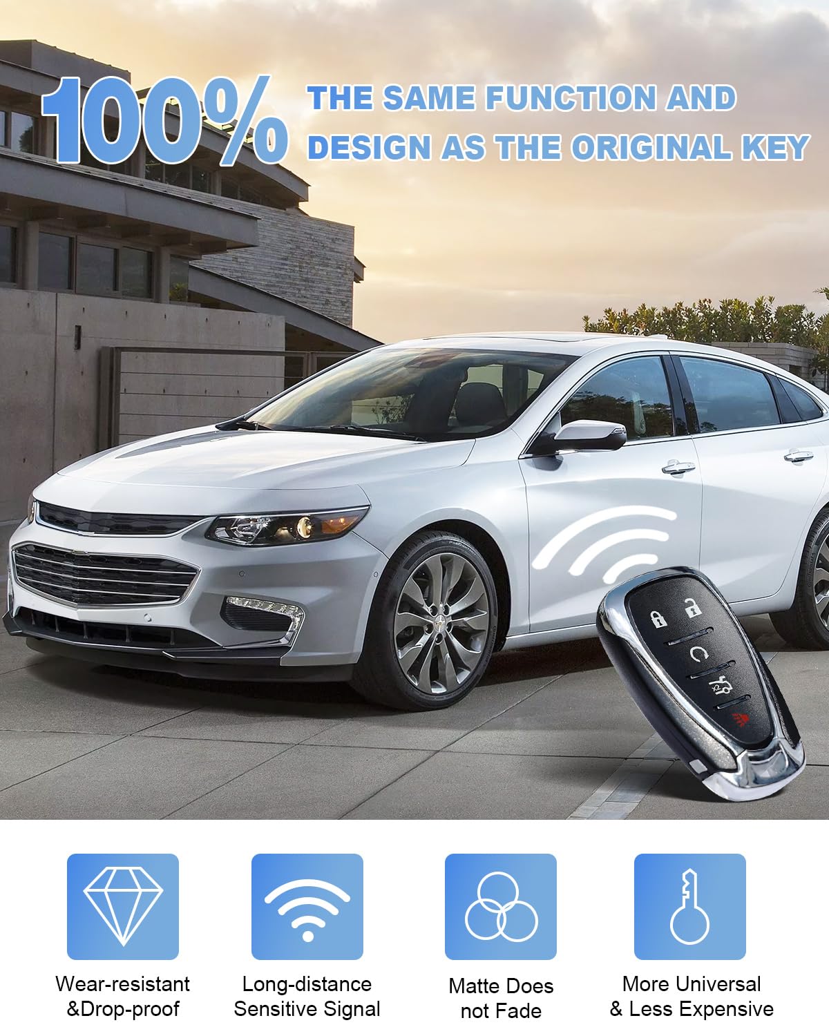 Kaboll keyfob replacement for Chevy Malibu 2016-2021, trusted keyless entry.