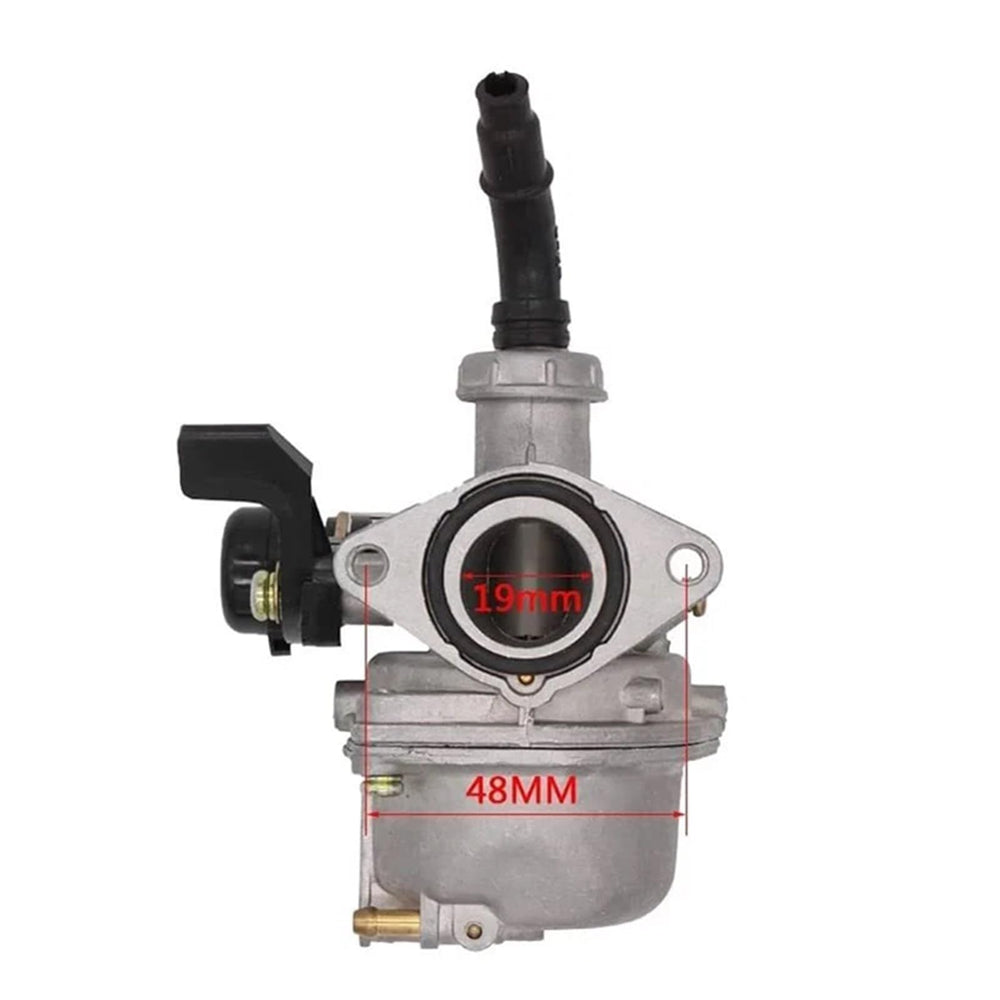 Kacarber AT125 carburetor with 19mm engine opening detail for precise fit.