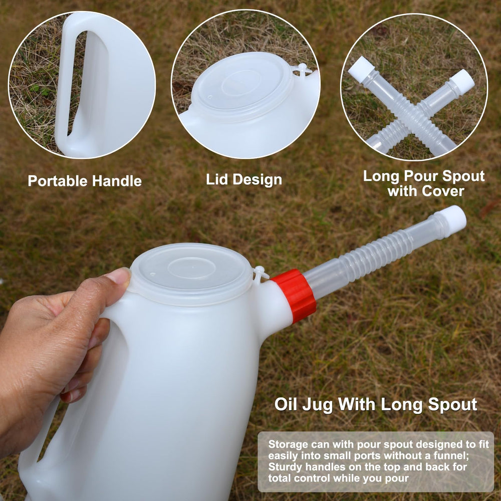 Kackaidi oil jug translucent body allows quick oil level checks.
