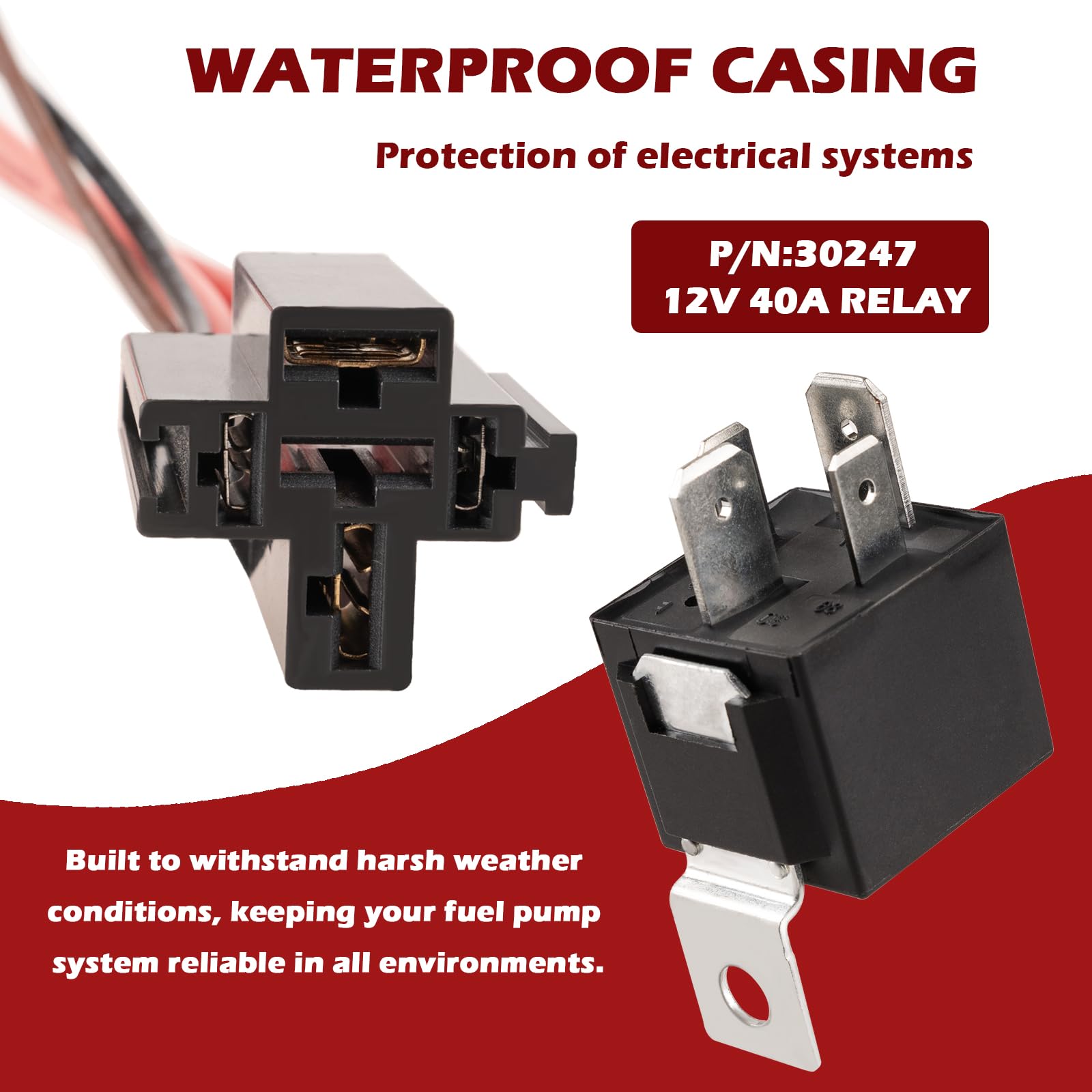 KACOLA 40A waterproof relay close-up shows rugged construction for weather.