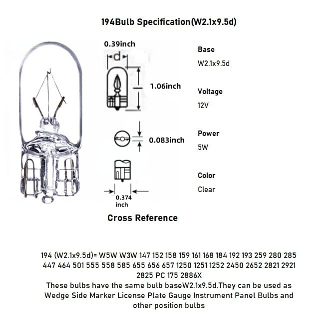 Kadiby 194 W5W 12V bulb close-up with clear glass.