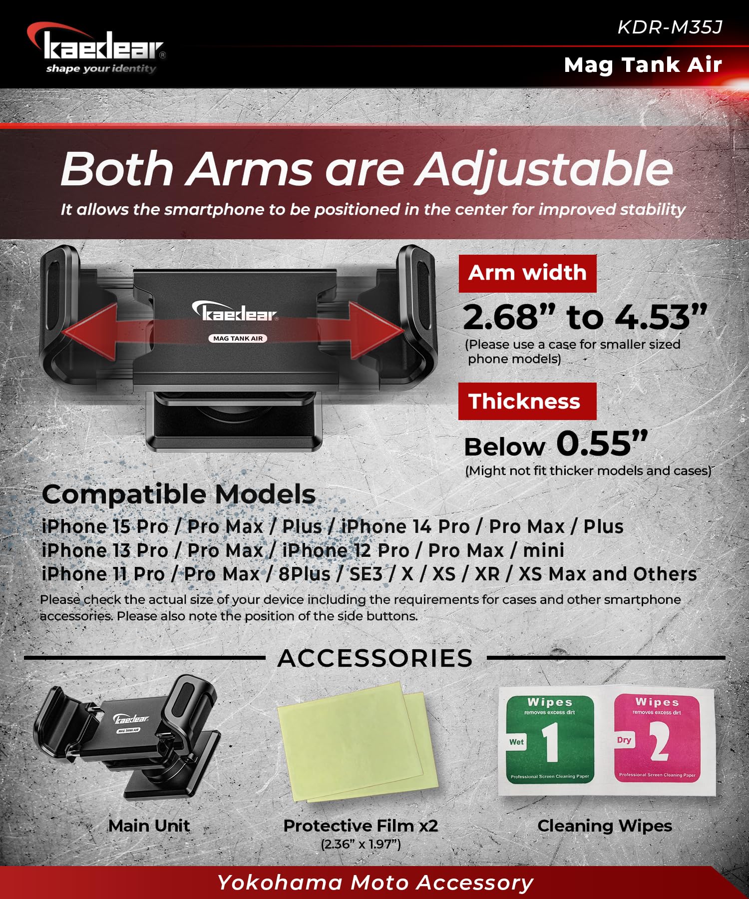 Kaedear motorcycle mount withstands daily riding gear with a compact aluminum build.