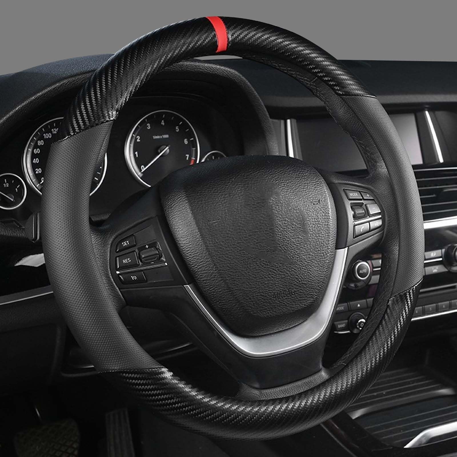 KAFEEK carbon fiber steering cover on a 15.5-16 inch wheel boosts grip