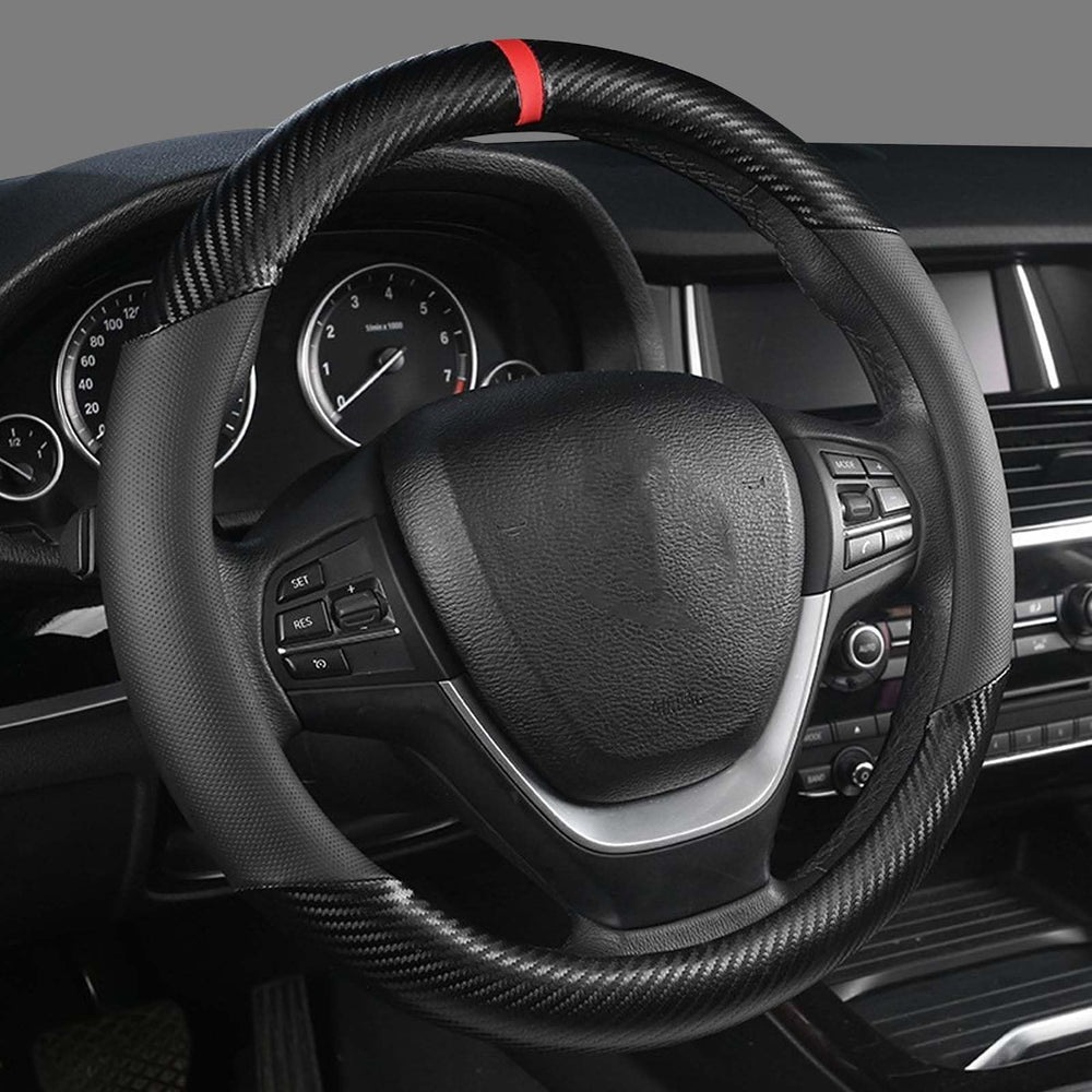 KAFEEK carbon fiber steering cover on a 15.5-16 inch wheel boosts grip
