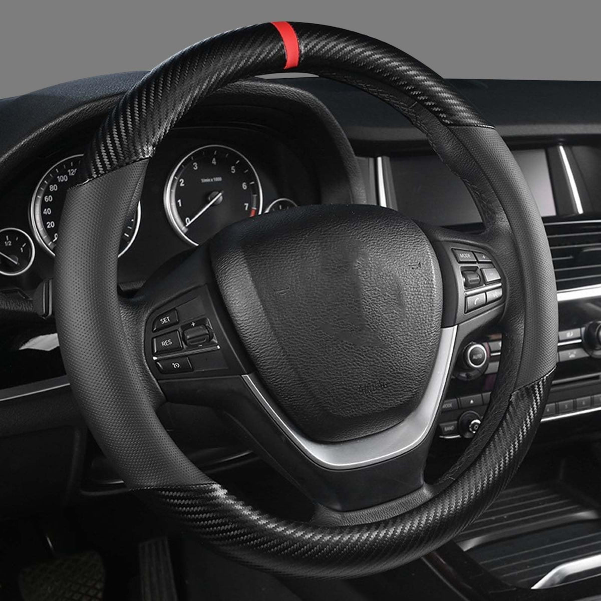KAFEEK carbon fiber steering cover on a 15.5-16 inch wheel boosts grip
