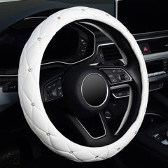 Kafek diamond soft leather steering wheel cover in white with bling enhances grip and style