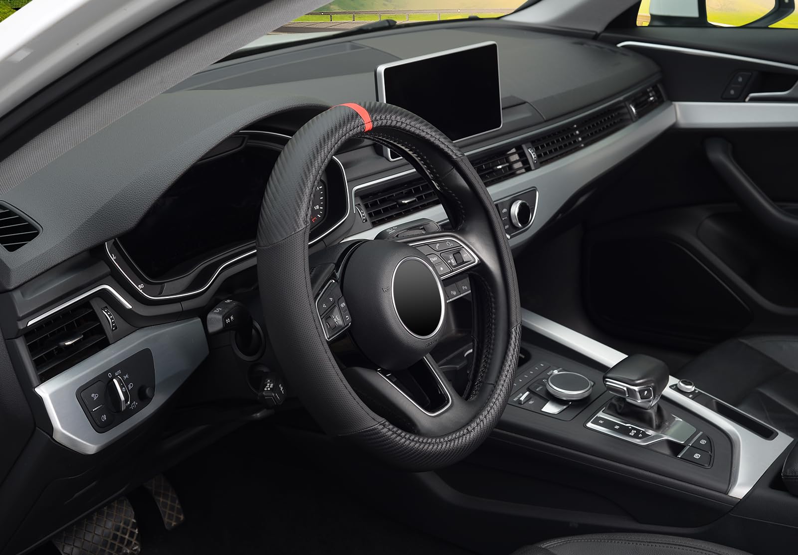 KAFEEK easy-install steering wheel cover fits 14.5–15 inch wheels without tools.