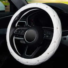 Kafek white leather steering wheel cover designed for 15 inch wheels boosts comfort