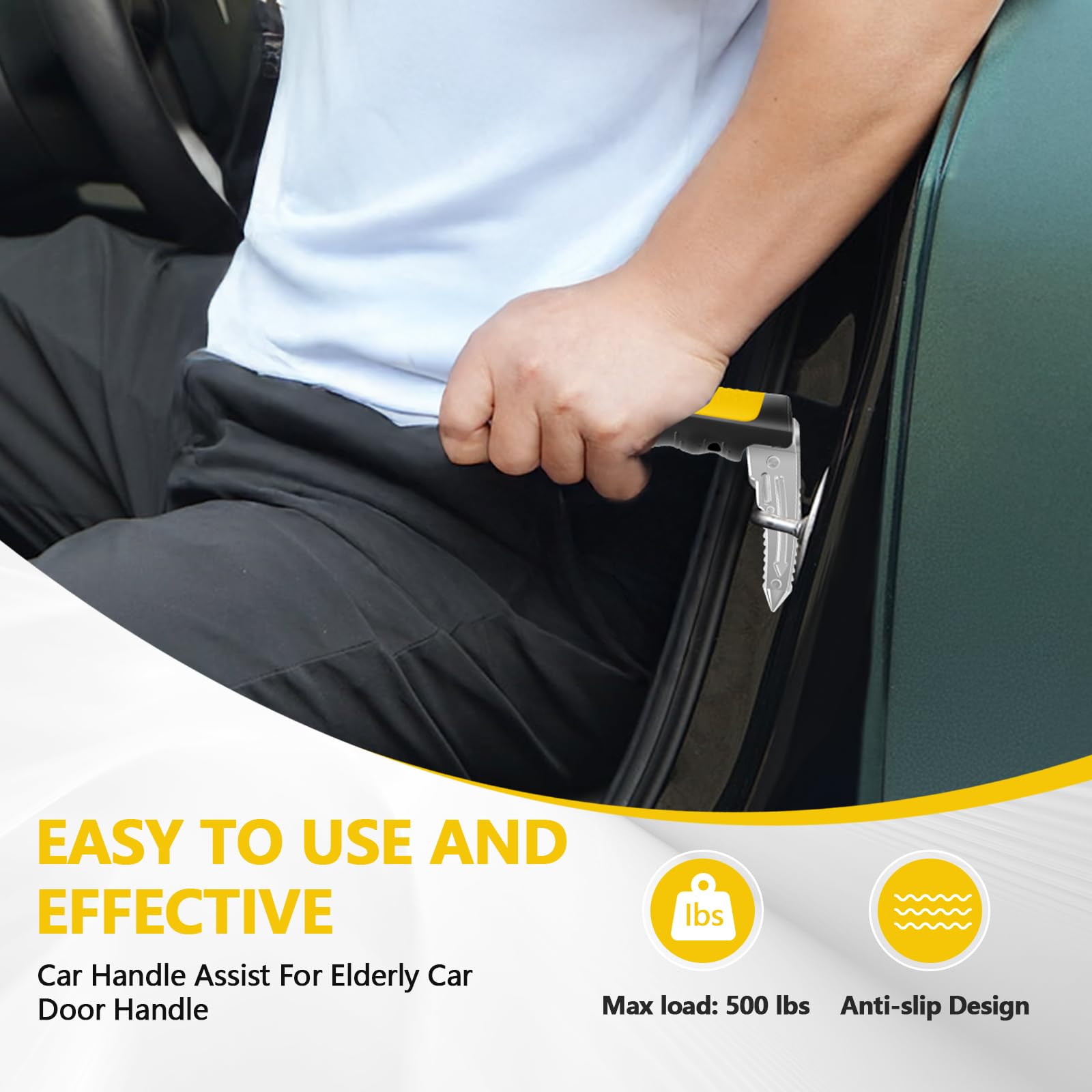 Kaiedos 3-in-1 car handle assist demonstrates portable mobility aid.