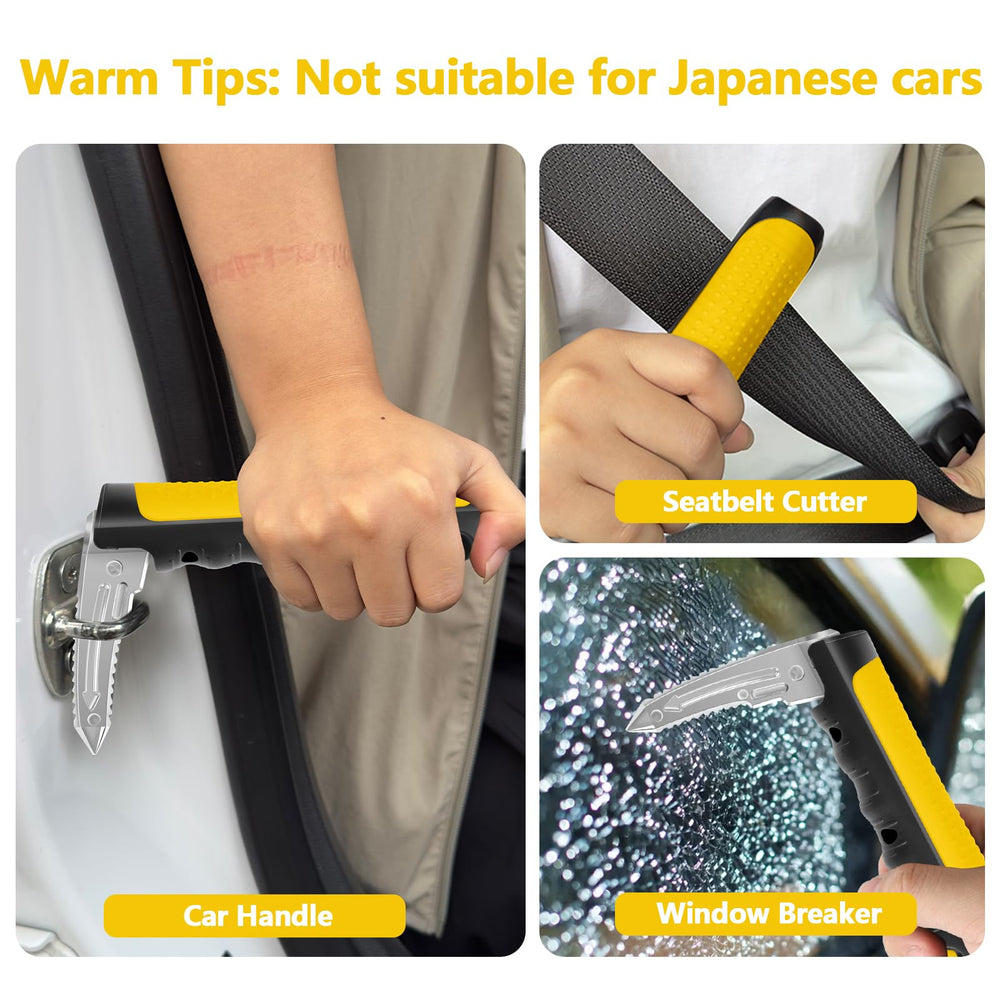 Kaiedos built-in window breaker and seatbelt cutter add safety.