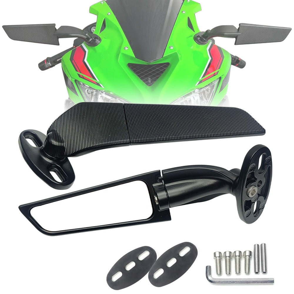 KAIQIVEM stealth wind-wing mirrors on a Kawasaki Ninja 650 for enhanced rear visibility