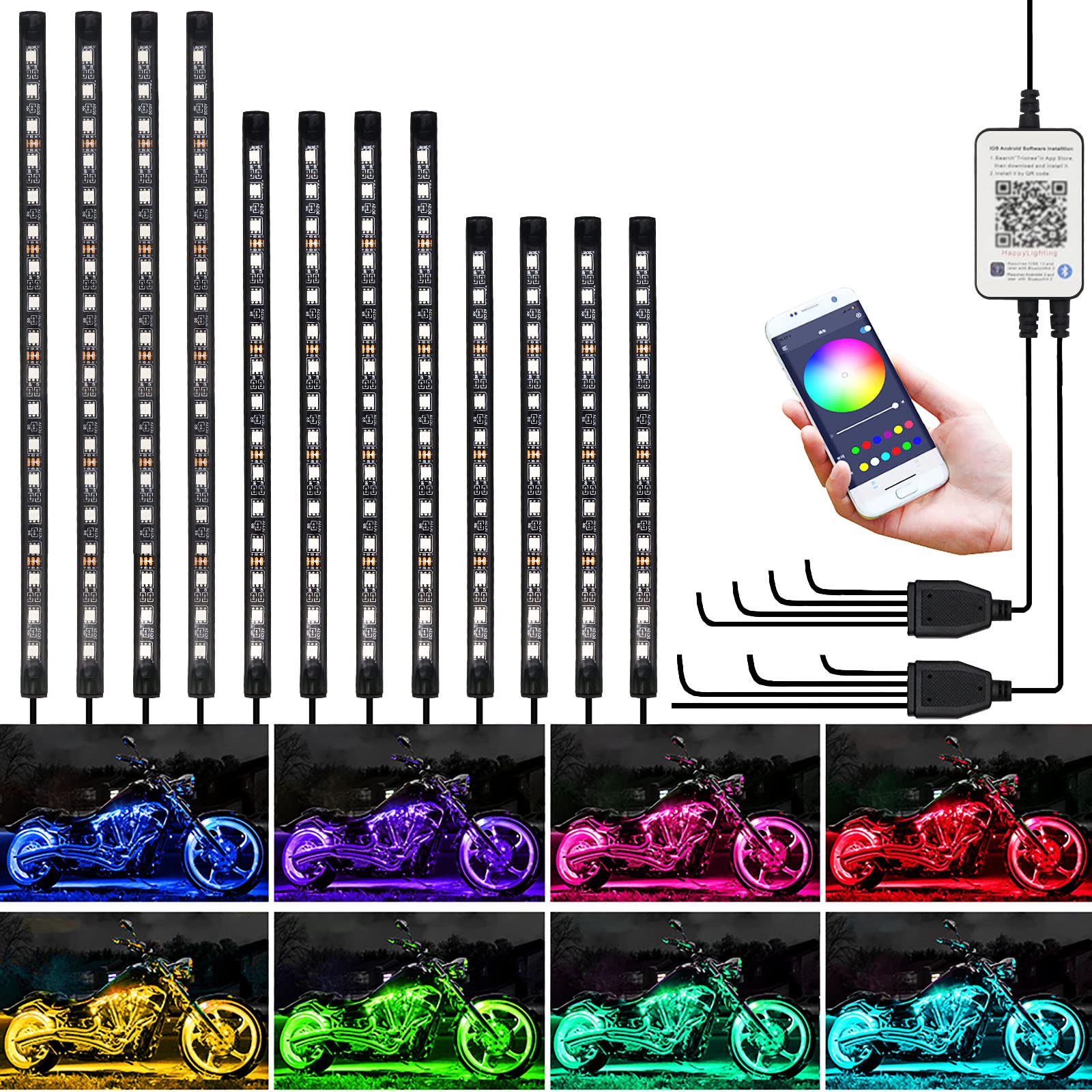 Kairiyard underglow kit side view with vivid colors for night visibility