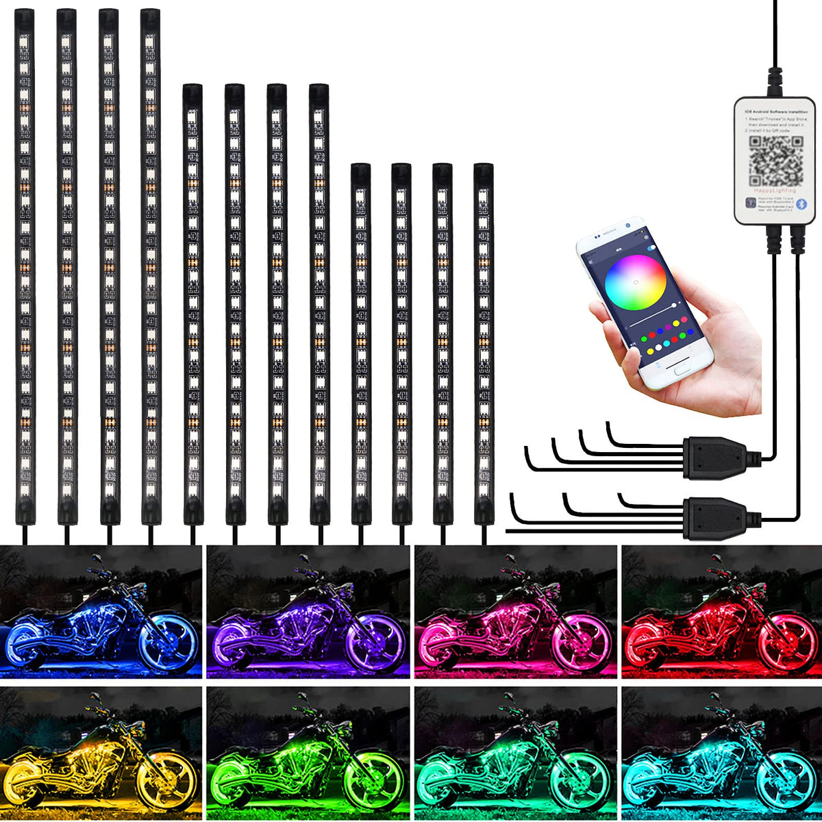 Kairiyard underglow kit side view with vivid colors for night visibility