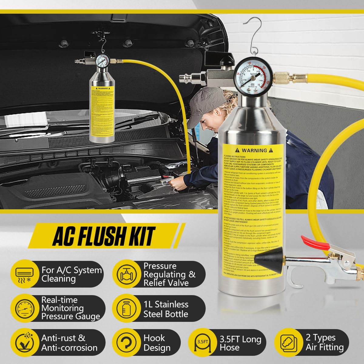 KAISAL AC Flush Kit relief valve preventing overpressure in use