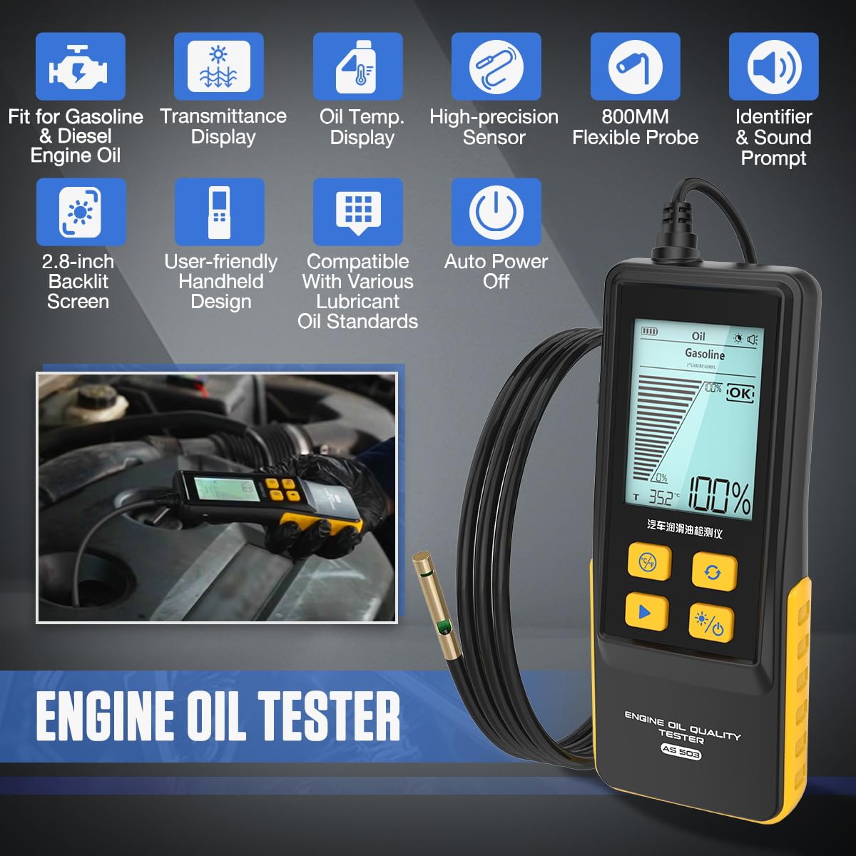 KAISAL tester display with backlight for easy reading in any light.