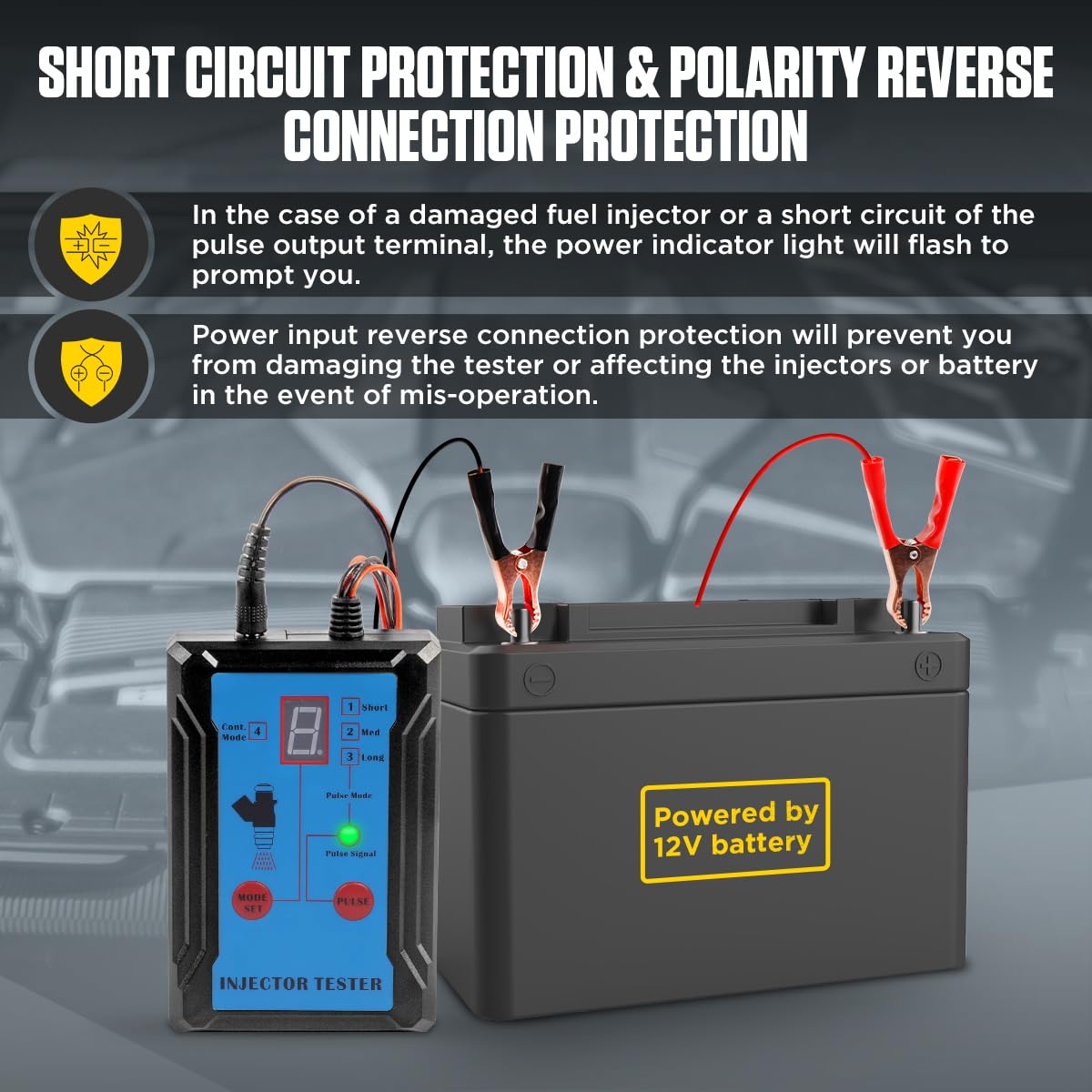 KAISAL Fuel Injector Tester battery clips and leads enable quick setup