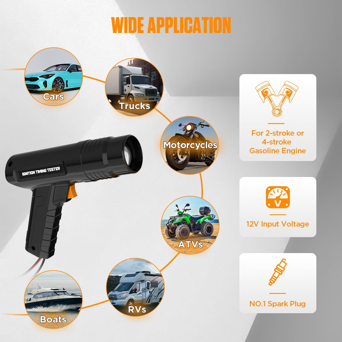 KAISAL Timing Light with 10ft test lead enables comprehensive ignition system checks.