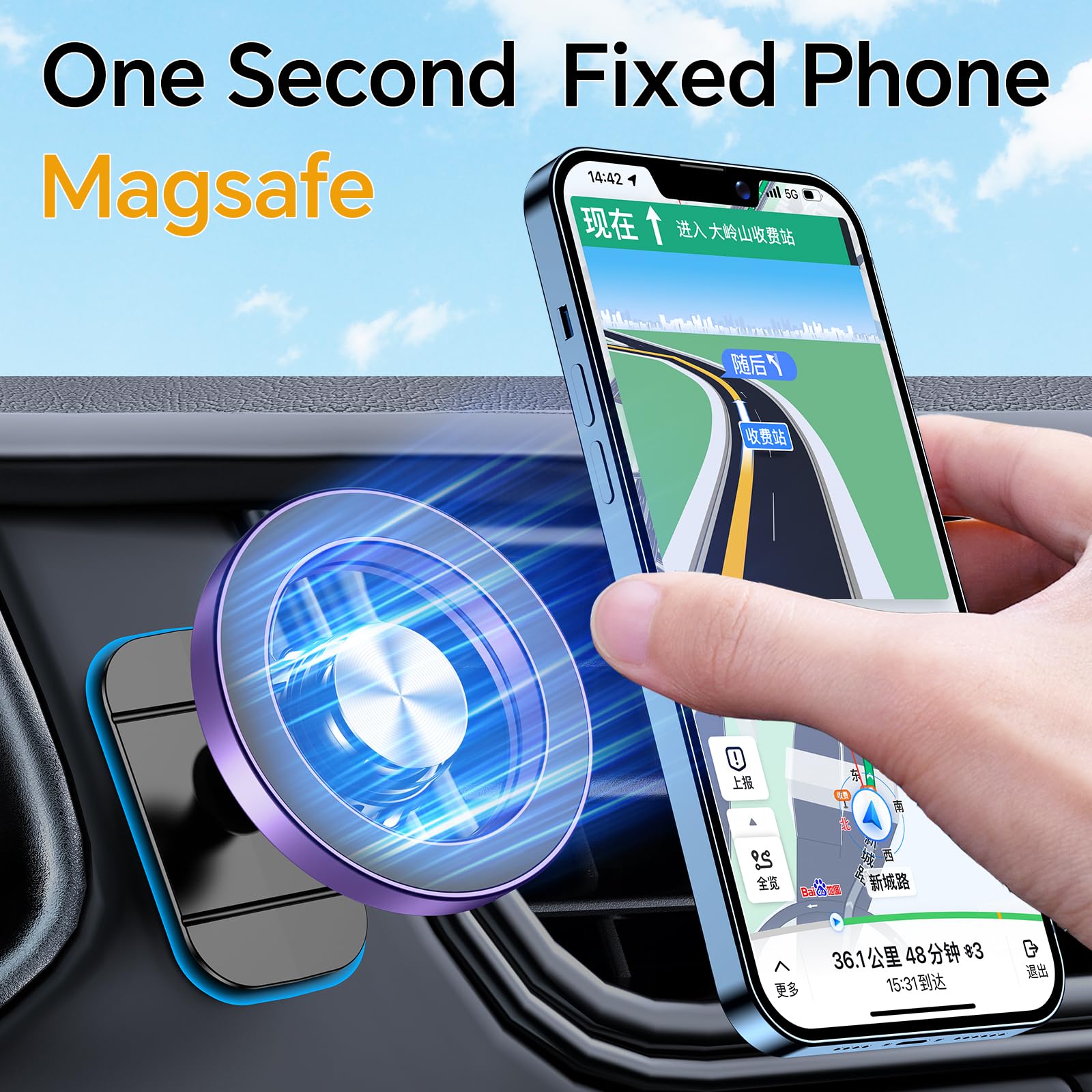 Kaistyle MagSafe car mount offers secure hold through bumps and turns.