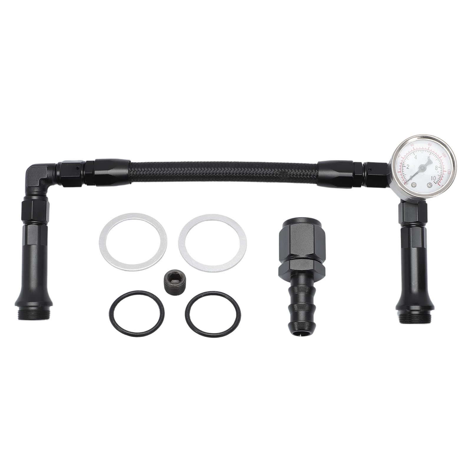 Kaloeou braided AN6 dual feed fuel line front view showing precise fit for Holley 4150