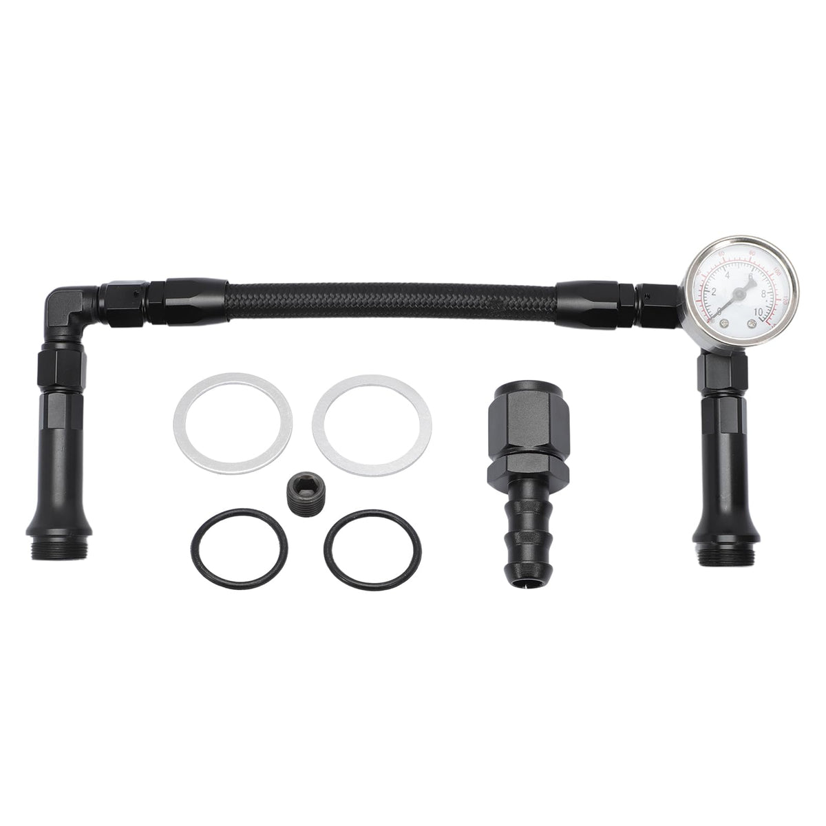 Kaloeou braided AN6 dual feed fuel line front view showing precise fit for Holley 4150
