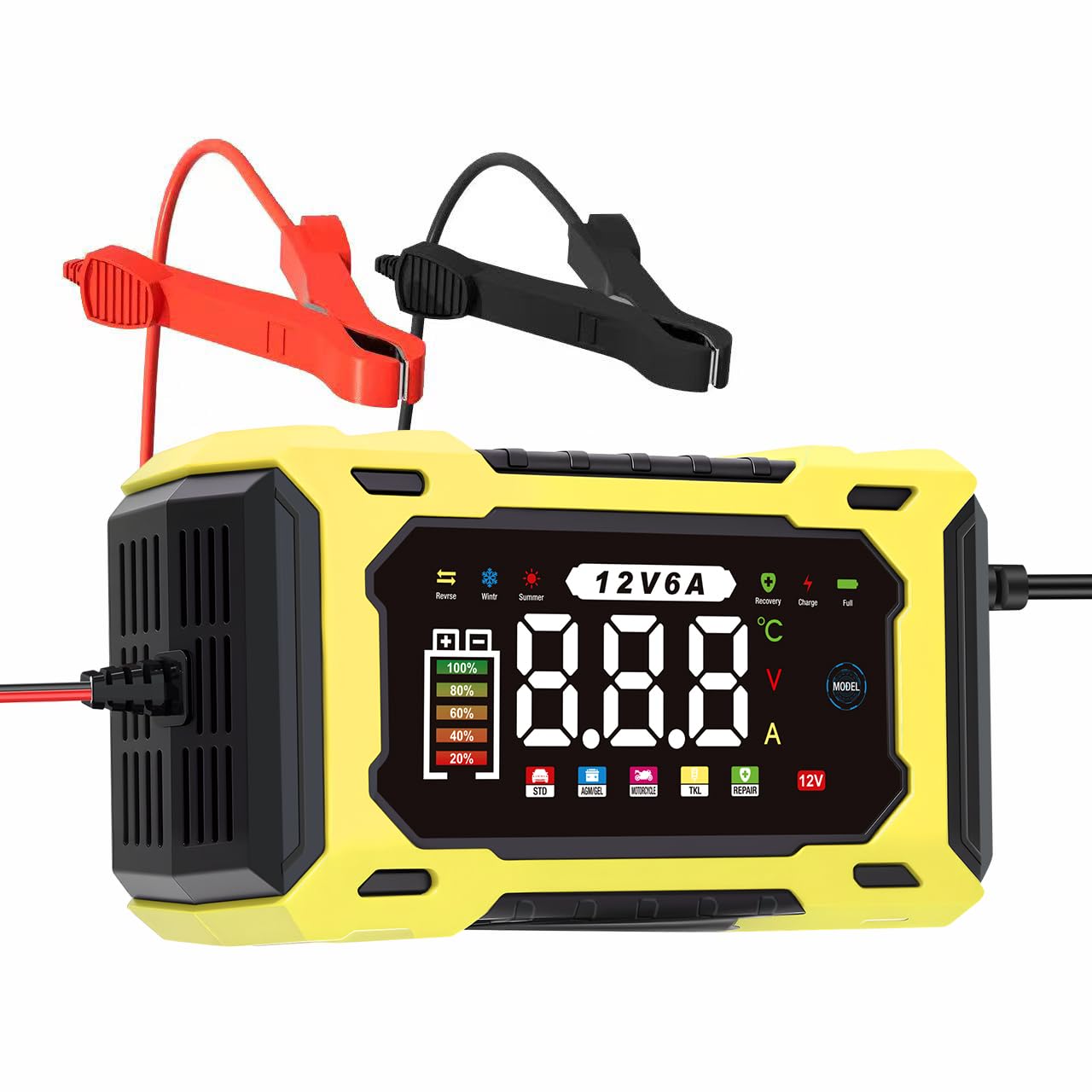 Kalonwell 6Amp 12V charger front view for quick battery topping and maintenance.