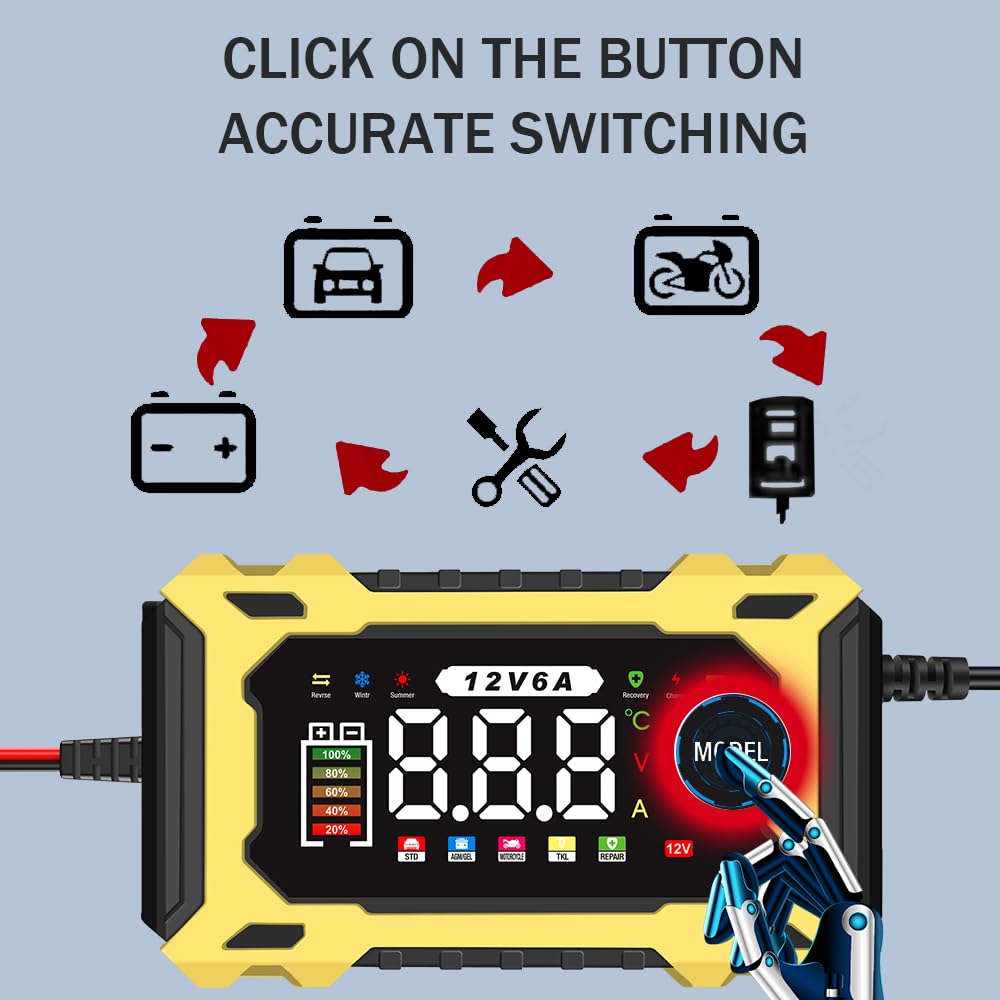 Kalonwell auto temperature sensor display showing real-time charging status and temp.