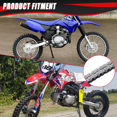KAMIER 428 drive chain installed on a dirt bike with sprockets.