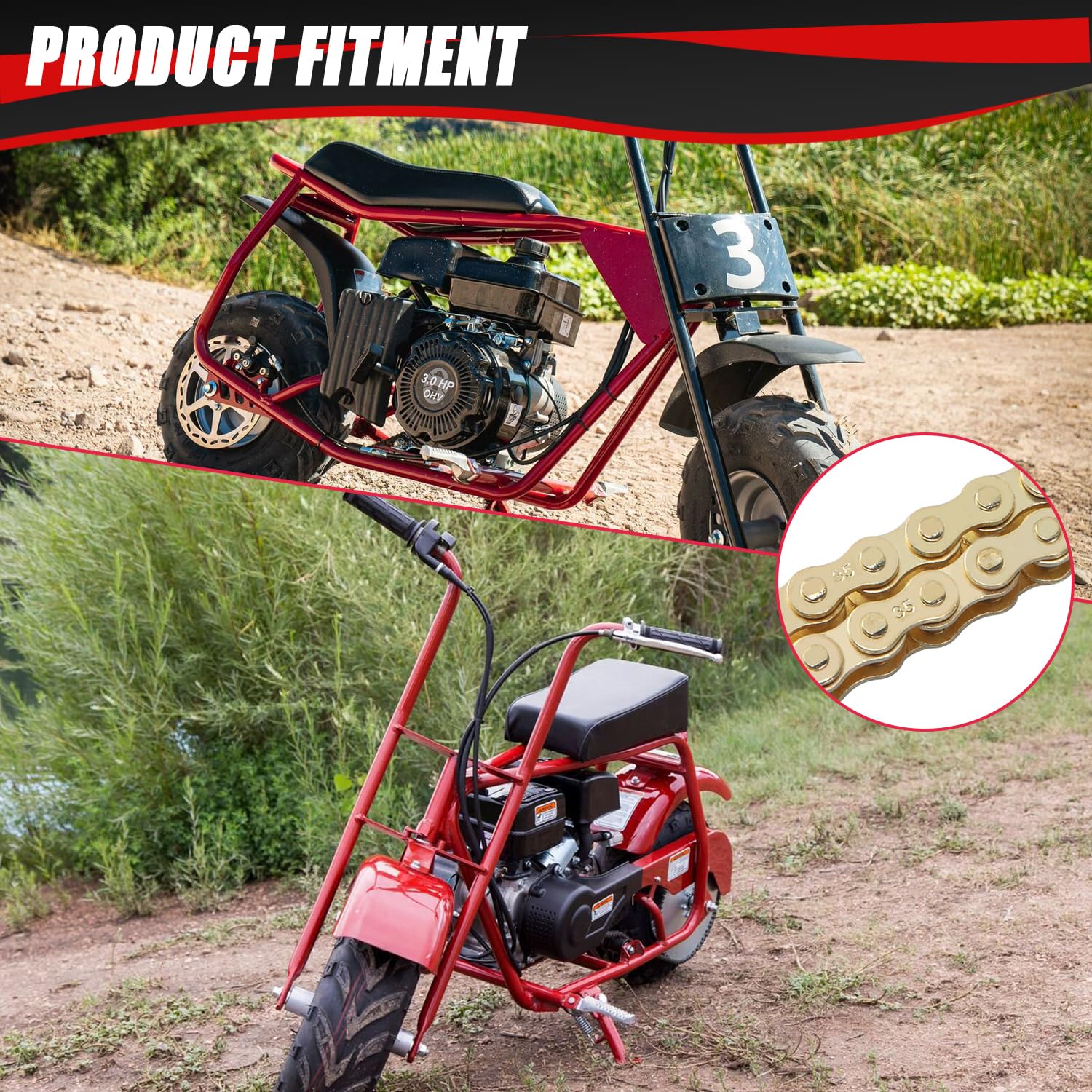 Kamier drive chain packaging with gold finish enhances visibility during installation.
