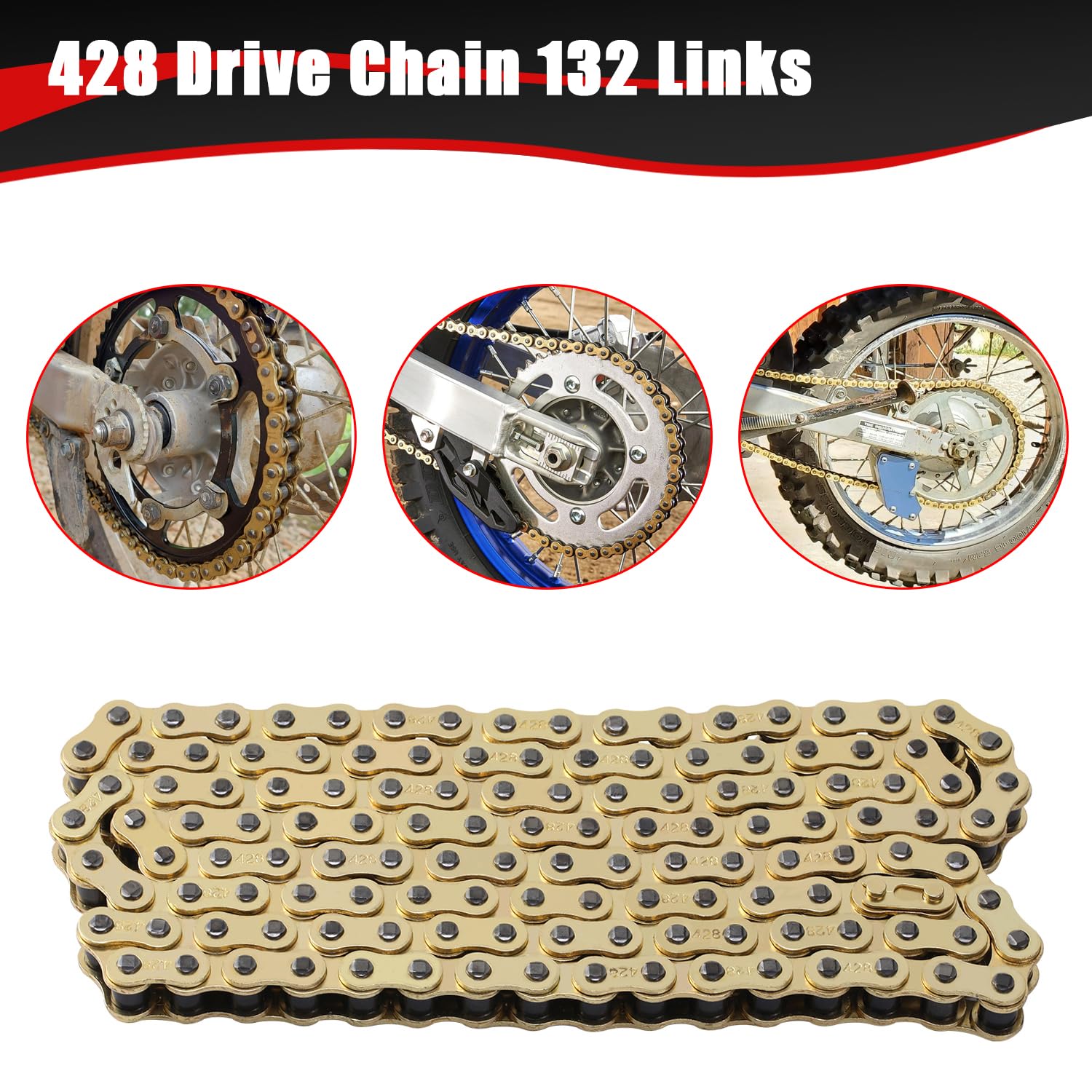 Kamier gold 428 chain on a dirt bike sprocket demonstrates compatibility.
