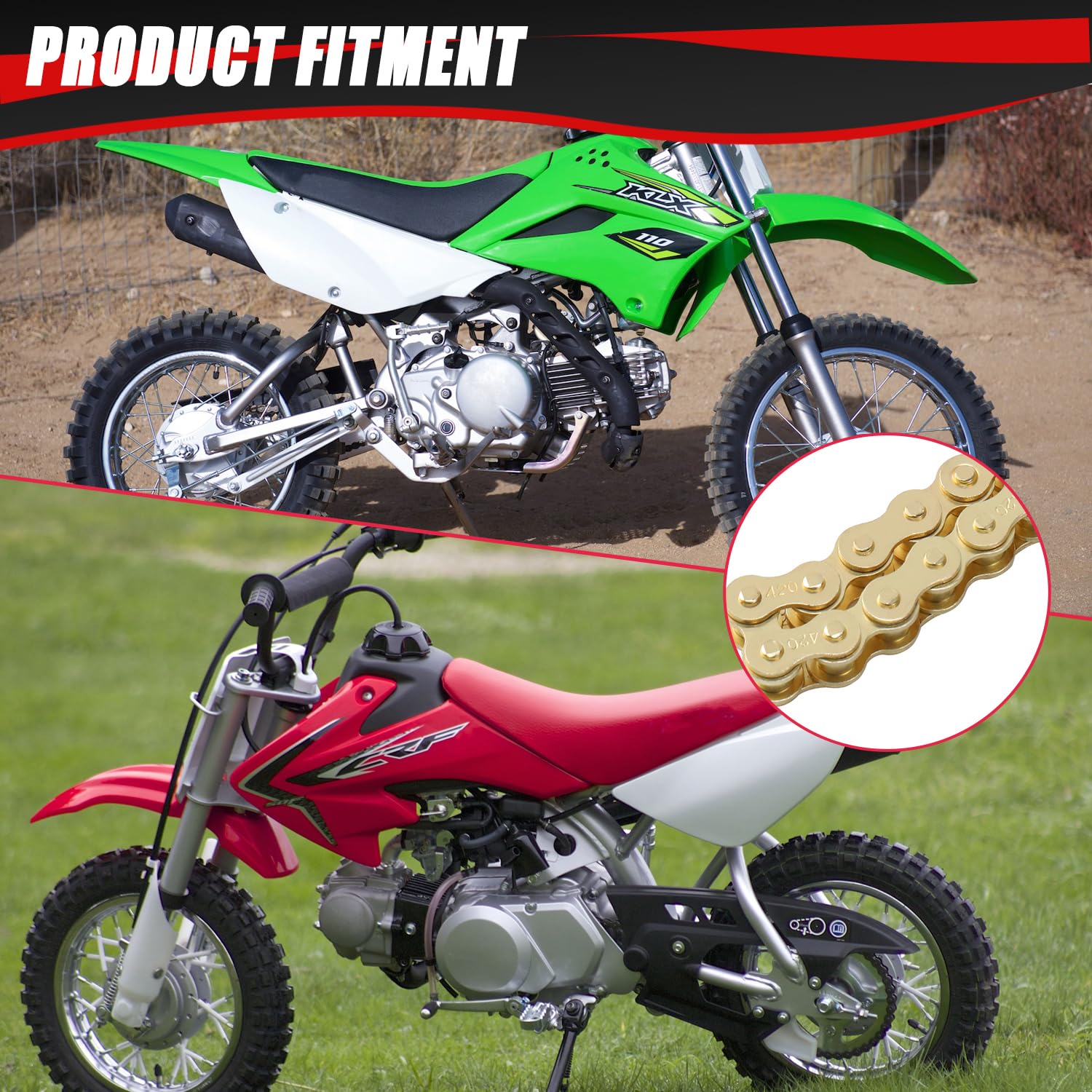 KAMIER gold drive chain on dirt bike ready for riding
