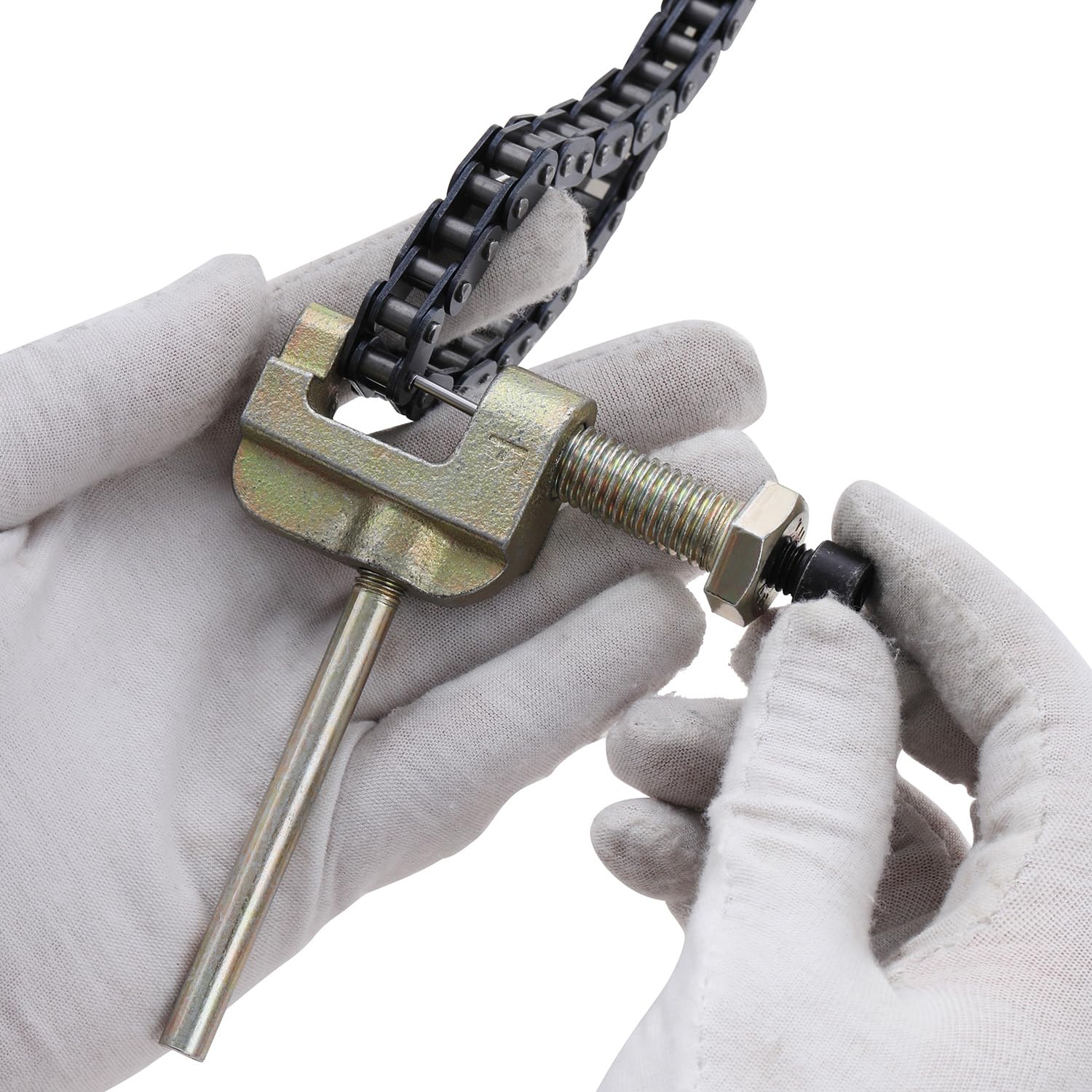 KAMIER packaging contents including chain, master links, and breaker tool.