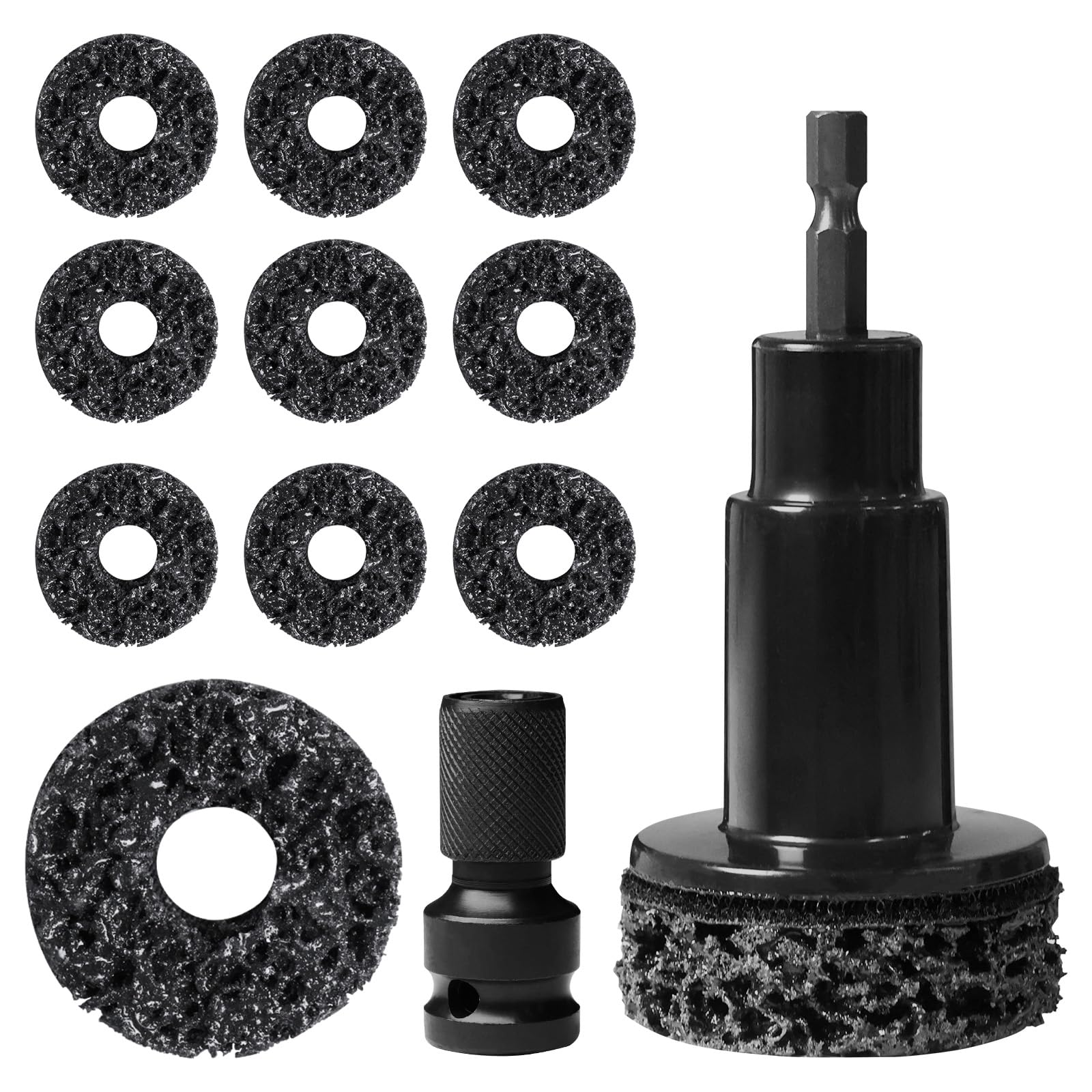 Kamrexi wheel hub cleaning tool kit on workbench for easy auto maintenance.