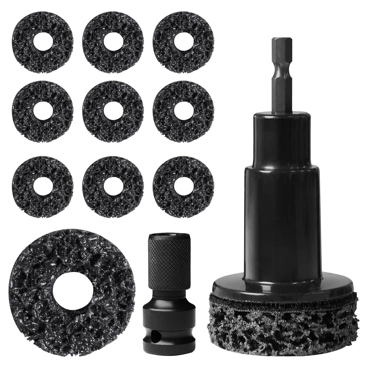 Kamrexi wheel hub cleaning tool kit on workbench for easy auto maintenance.